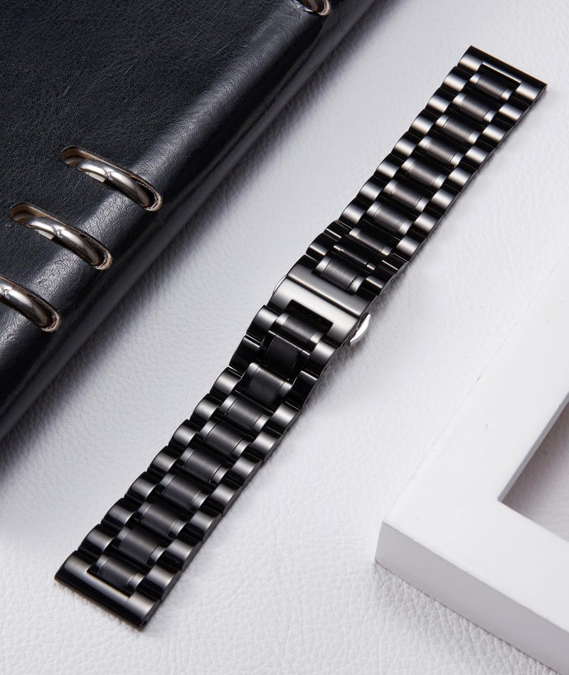 BINLUN Stainless Steel Watch Bands 12mm-24mm Metal Replacement Watch Band SmartWatch Straight & Curved Ends Men Women fit for Samsung Galaxy Watch 6/5/4/3,Fit for Garmin Watch(Black,22mm) - Image 2